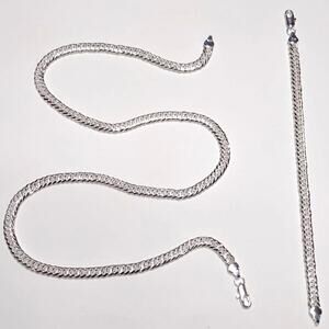 Genuine 925 Sterling Silver Necklace Bracelet Set Bundle Thick Chain Link Gift